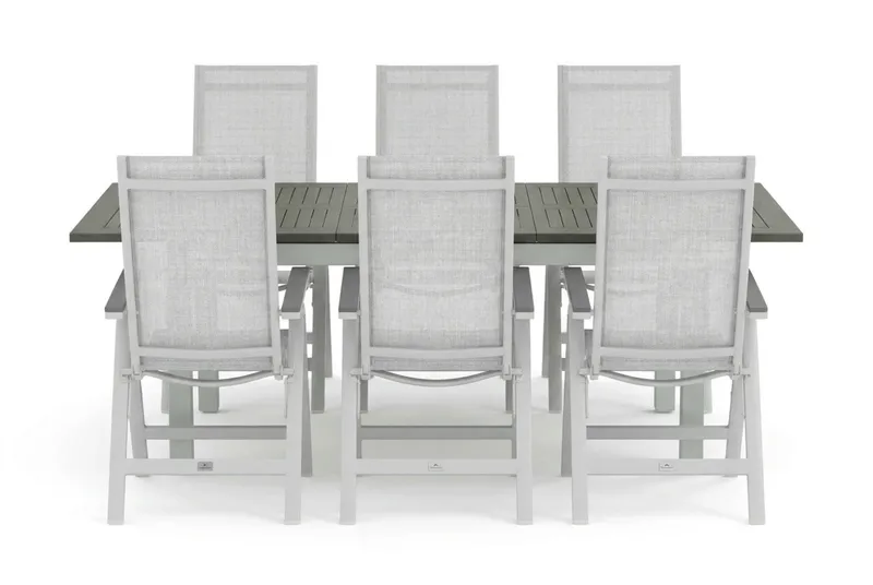 Monaco utomhus matgrupp förlängningsbart 150-250x90 med 6 Monaco Light positionsstolar - Vit/Grå - Utemöbler - Utegrupp - Matgrupp utomhus
