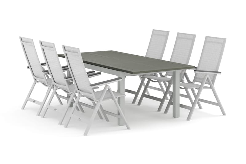 Monaco utomhus matgrupp förlängningsbart 150-250x90 med 6 Monaco Light positionsstolar - Vit/Grå - Utemöbler - Utegrupp - Matgrupp utomhus