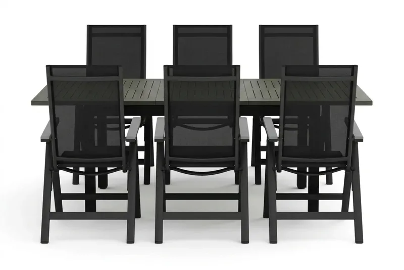 Monaco utomhus matgrupp förlängningsbart 150-250x90 med 6 Monaco Light positionsstolar - Svart/Grå - Utemöbler - Utegrupp - Matgrupp utomhus