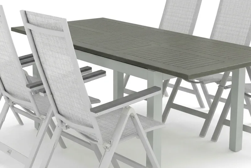 Monaco utomhus matgrupp förlängningsbart 150-250x90 med 6 Monaco Light positionsstolar - Vit/Grå - Utemöbler - Utegrupp - Matgrupp utomhus