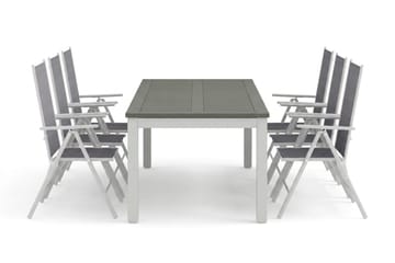 Monaco utomhus matgrupp förlängningsbart 210/310x90 med 6 Maggie positionsstolar - Vit/Grå - Utemöbler - Utegrupp - Matgrupp utomhus