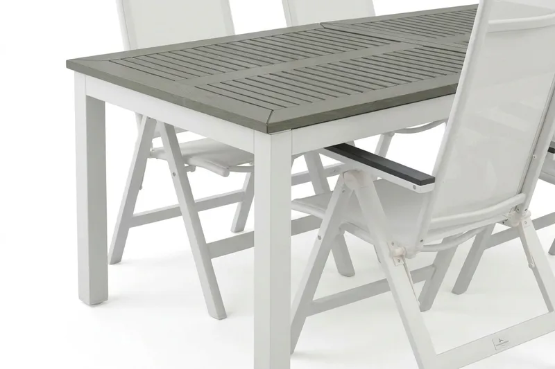 Monaco utomhus matgrupp förlängningsbart 210/310x90 med 6 Monaco Light positionsstolar - Vit/Grå - Utemöbler - Utegrupp - Matgrupp utomhus