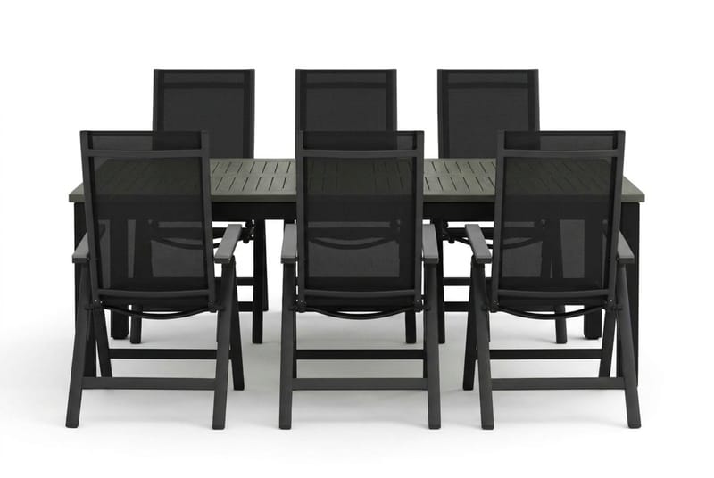 Monaco utomhus matgrupp förlängningsbart 210/310x90 med 6 Monaco Light positionsstolar - Svart/Grå - Utemöbler - Utegrupp - Matgrupp utomhus
