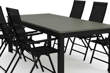 Monaco utomhus matgrupp förlängningsbart 210/310x90 med 6 Sanna positionsstolar - Svart/Grå - Utemöbler - Utegrupp - Matgrupp utomhus