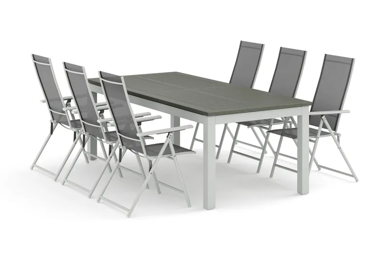 Monaco utomhus matgrupp förlängningsbart 210/310x90 med 6 Sanna positionsstolar - Vit/Grå - Utemöbler - Utegrupp - Matgrupp utomhus