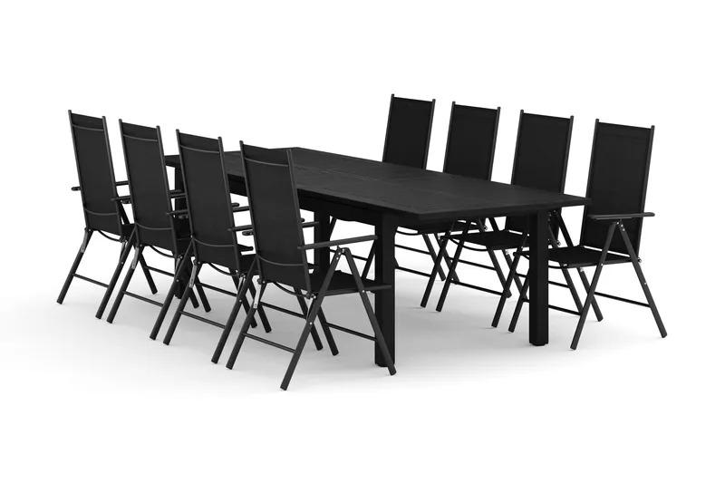 Monaco utomhus matgrupp förlängningsbart 210/310x90 med 8 Maggie positionsstolar - Svart/Grå - Utemöbler - Utegrupp - Matgrupp utomhus