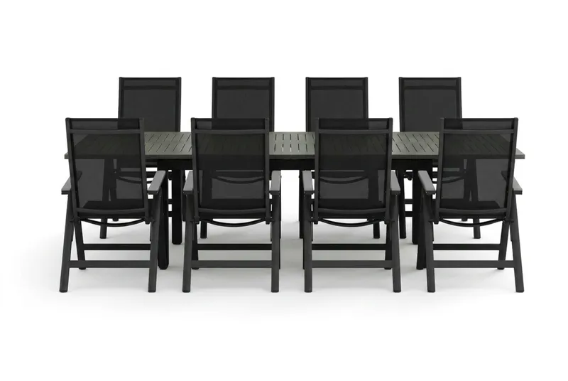 Monaco utomhus matgrupp förlängningsbart 210/310x90 med 8 Monaco Light positionsstolar - Svart/Grå - Utemöbler - Utegrupp - Matgrupp utomhus