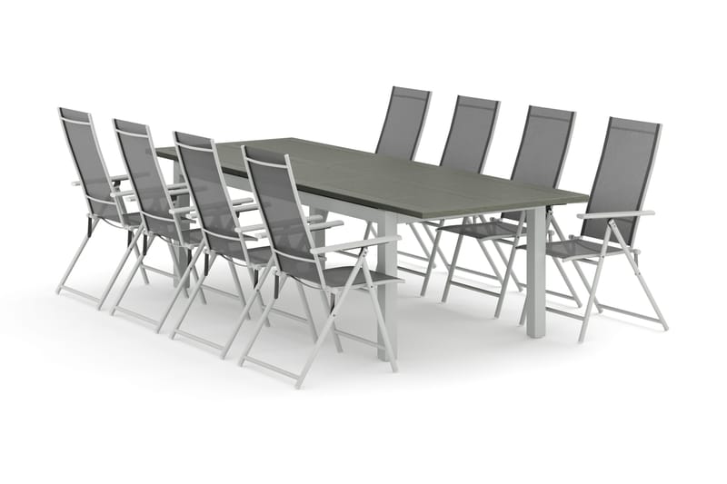 Monaco utomhus matgrupp förlängningsbart 210/310x90 med 8 Sanna positionsstolar - Vit/Grå - Utemöbler - Utegrupp - Matgrupp utomhus