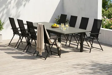 Monaco utomhus matgrupp förlängningsbart 210/310x90 med 8 Sanna positionsstolar - Svart/Grå - Utemöbler - Utegrupp - Matgrupp utomhus