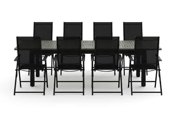 Monaco utomhus matgrupp förlängningsbart 210/310x90 med 8 Sanna positionsstolar - Svart/Grå - Utemöbler - Utegrupp - Matgrupp utomhus