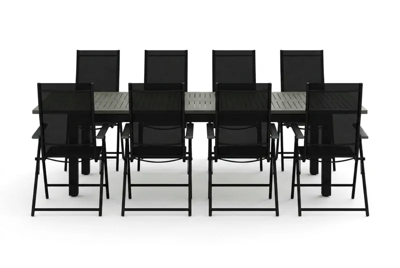 Monaco utomhus matgrupp förlängningsbart 210/310x90 med 8 Sanna positionsstolar - Svart/Grå - Utemöbler - Utegrupp - Matgrupp utomhus