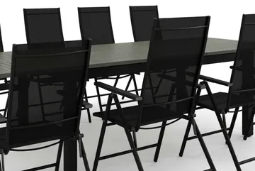 Monaco utomhus matgrupp förlängningsbart 210/310x90 med 8 Sanna positionsstolar - Svart/Grå - Utemöbler - Utegrupp - Matgrupp utomhus