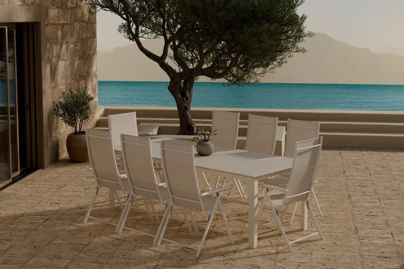 Rektangulärt matbord Levels 229 cm Utomhus med 8 Levanzo Karmstol