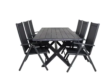 Rives Matgrupp Utomhus 200cm + 6 Break Positionsstolar - Svart/Grå - Utemöbler - Utegrupp - Matgrupp utomhus
