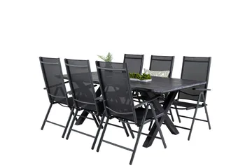 Rives Matgrupp Utomhus 200cm + 6 Break Positionsstolar - Svart/Grå - Utemöbler - Utegrupp - Matgrupp utomhus
