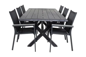 Rives Matgrupp Utomhus 200cm + 6 Parma Karmstolar - Svart - Utemöbler - Utegrupp - Matgrupp utomhus