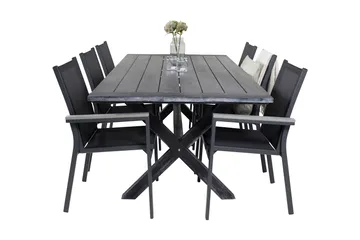 Rives Matgrupp Utomhus 200cm + 6 Parma Karmstolar - Svart - Utemöbler - Utegrupp - Matgrupp utomhus