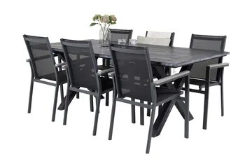 Rives Matgrupp Utomhus 200cm + 6 Parma Karmstolar - Svart - Utemöbler - Utegrupp - Matgrupp utomhus