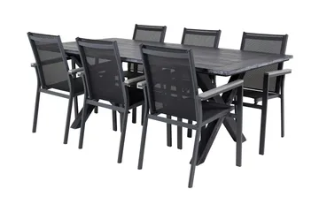 Rives Matgrupp Utomhus 200cm + 6 Parma Karmstolar - Svart - Utemöbler - Utegrupp - Matgrupp utomhus