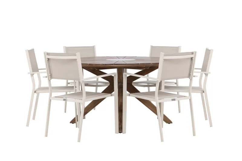 Rosario Matgrupp Rund 140 cm + 6 st Copacabana Matstolar Beige/Brun, undefined