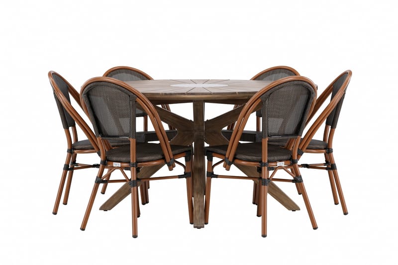 Rosario Matgrupp Rund 140 cm + 6 st Guarda Matstolar Svart/Brun, undefined