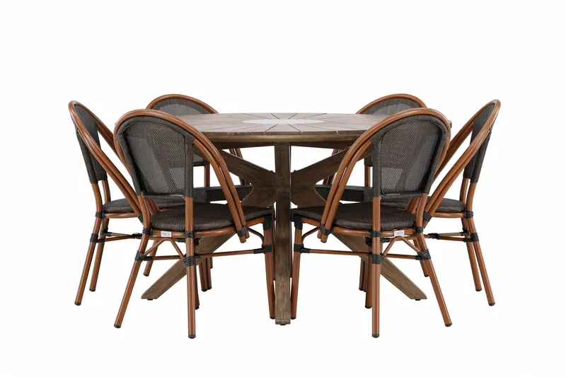 Rosario Matgrupp Rund 140 cm + 6 st Guarda Matstolar Svart/Brun, undefined