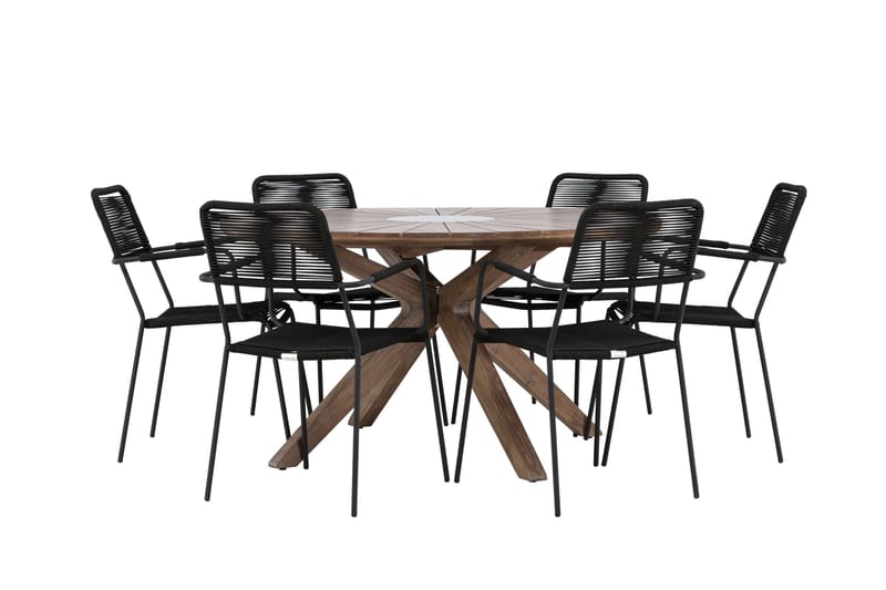 Rosario Matgrupp Rund 140 cm + 6 st Hochanas Matstolar Svart/Brun - Utemöbler - Utegrupp - Matgrupp utomhus