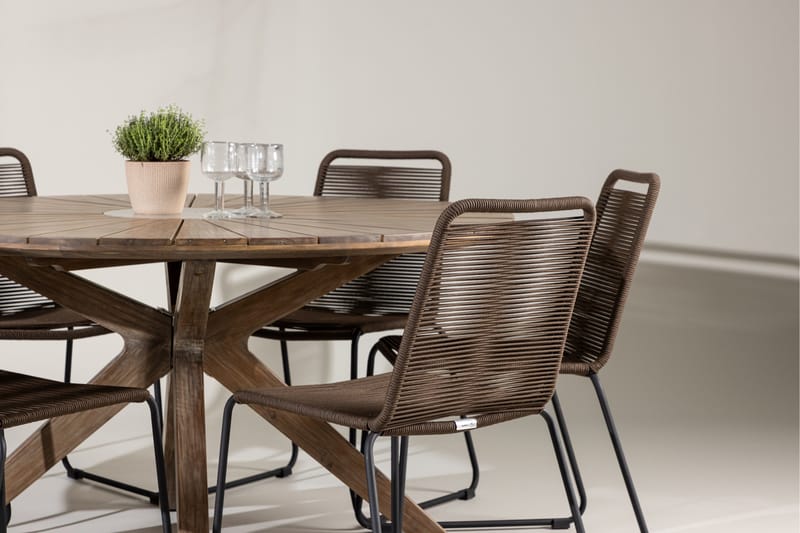 Rosario Matgrupp Rund 140 cm + 6 st Lindos Matstolar Brun - Utemöbler - Utegrupp - Matgrupp utomhus