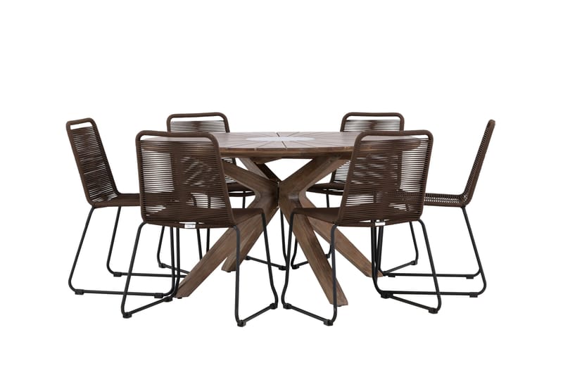 Rosario Matgrupp Rund 140 cm + 6 st Lindos Matstolar Brun - Utemöbler - Utegrupp - Matgrupp utomhus
