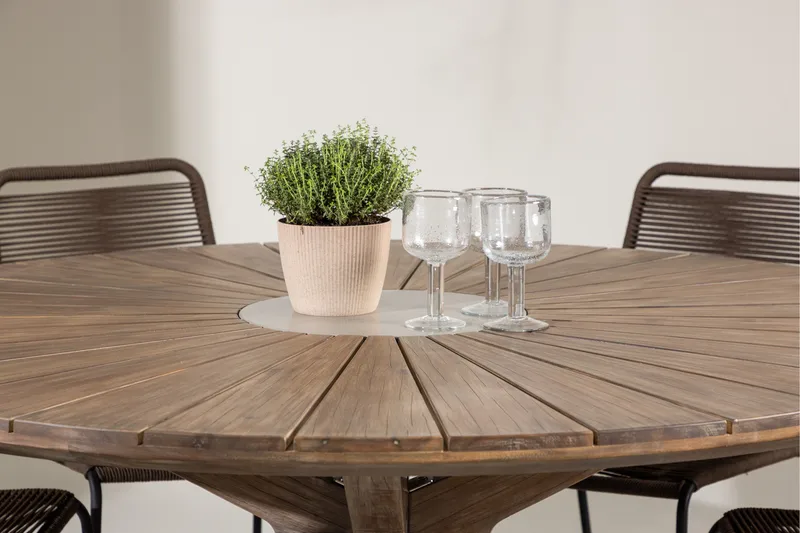 Rosario Matgrupp Rund 140 cm + 6 st Lindos Matstolar Brun - Utemöbler - Utegrupp - Matgrupp utomhus