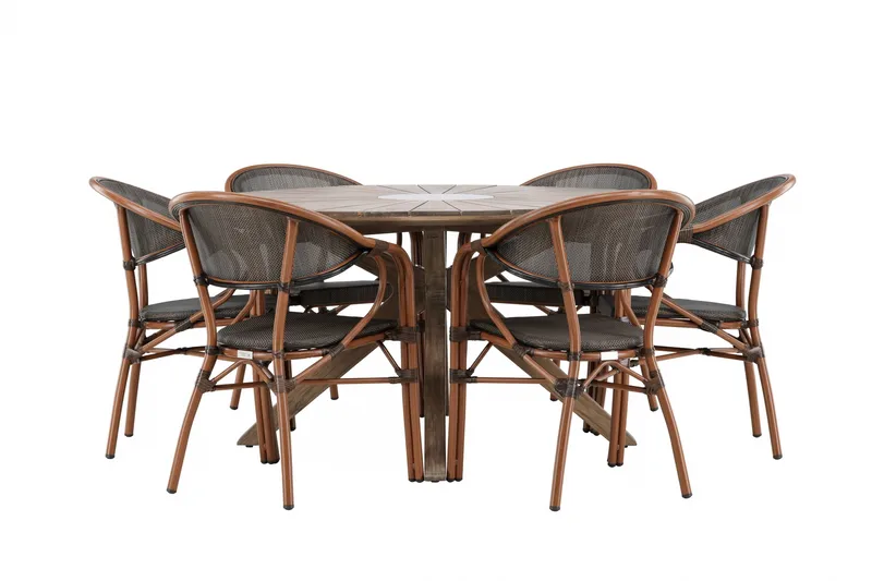 Rosario Matgrupp Rund 140 cm + 6 st Vila Matstolar Svart/Brun, undefined