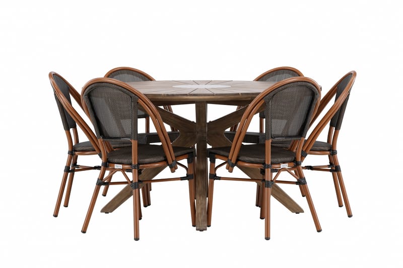 Rosario Matgrupp Utomhus 140 cm Rund med 6 Guarda Utestolar - Brun - Utemöbler - Utegrupp - Matgrupp utomhus