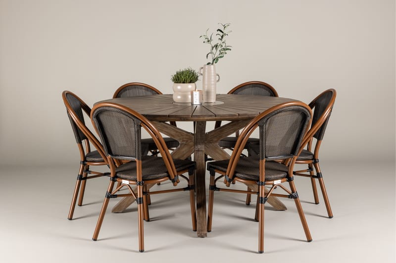 Rosario Matgrupp Utomhus 140 cm Rund med 6 Guarda Utestolar - Brun - Utemöbler - Utegrupp - Matgrupp utomhus
