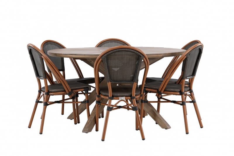 Rosario Matgrupp Utomhus 140 cm Rund med 6 Guarda Utestolar - Brun - Utemöbler - Utegrupp - Matgrupp utomhus