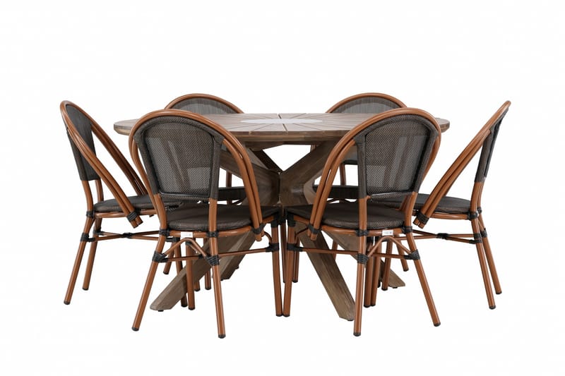 Rosario Matgrupp Utomhus 140 cm Rund med 6 Guarda Utestolar - Brun - Utemöbler - Utegrupp - Matgrupp utomhus