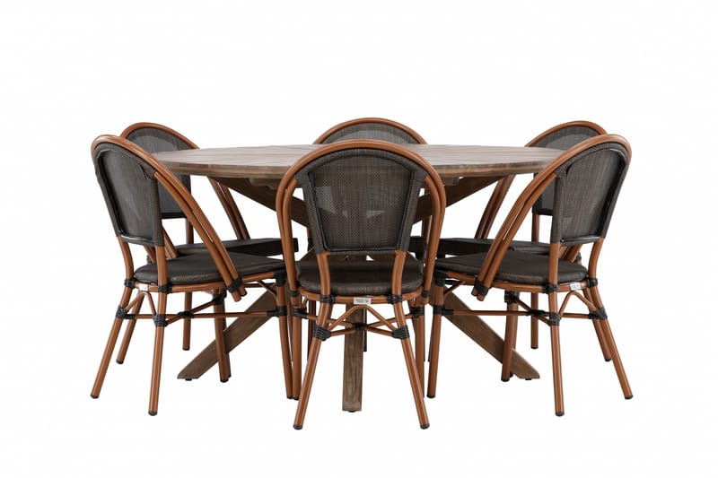 Rosario Matgrupp Utomhus 140 cm Rund med 6 Guarda Utestolar - Brun - Utemöbler - Utegrupp - Matgrupp utomhus