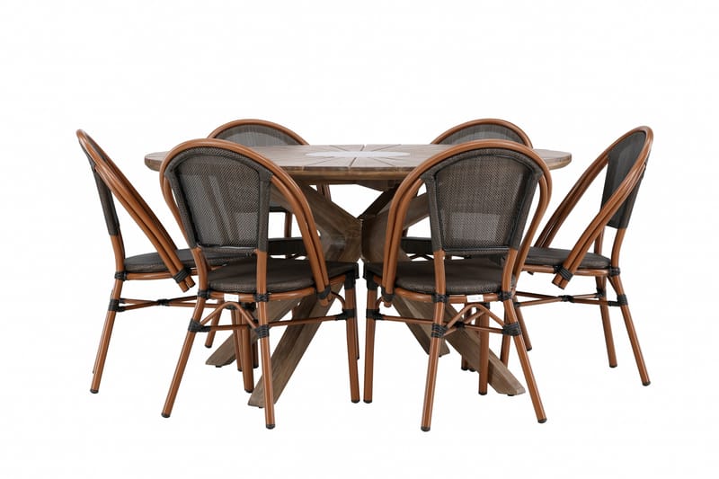 Rosario Matgrupp Utomhus 140 cm Rund med 6 Guarda Utestolar - Brun - Utemöbler - Utegrupp - Matgrupp utomhus