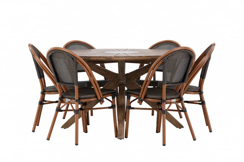 Rosario Matgrupp Utomhus 140 cm Rund med 6 Guarda Utestolar - Brun - Utemöbler - Utegrupp - Matgrupp utomhus