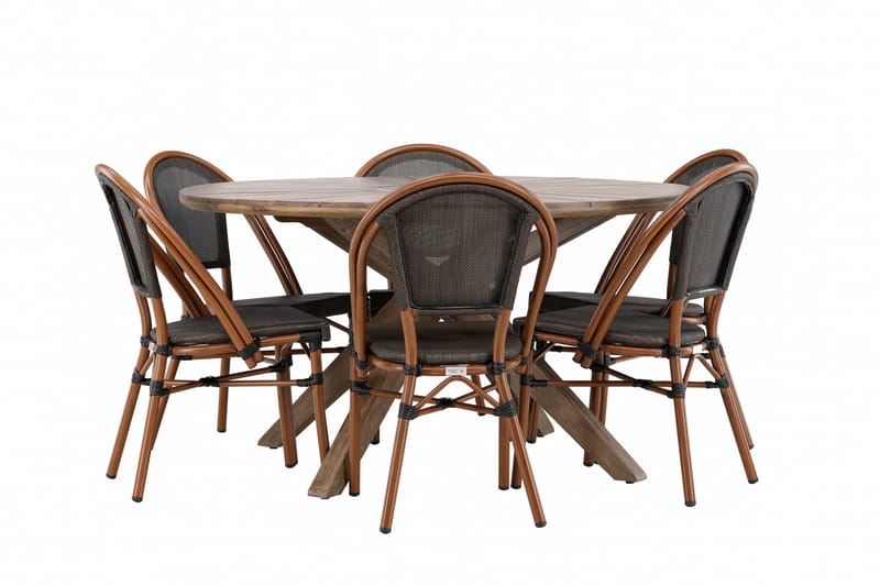 Rosario Matgrupp Utomhus 140 cm Rund med 6 Guarda Utestolar - Brun - Utemöbler - Utegrupp - Matgrupp utomhus