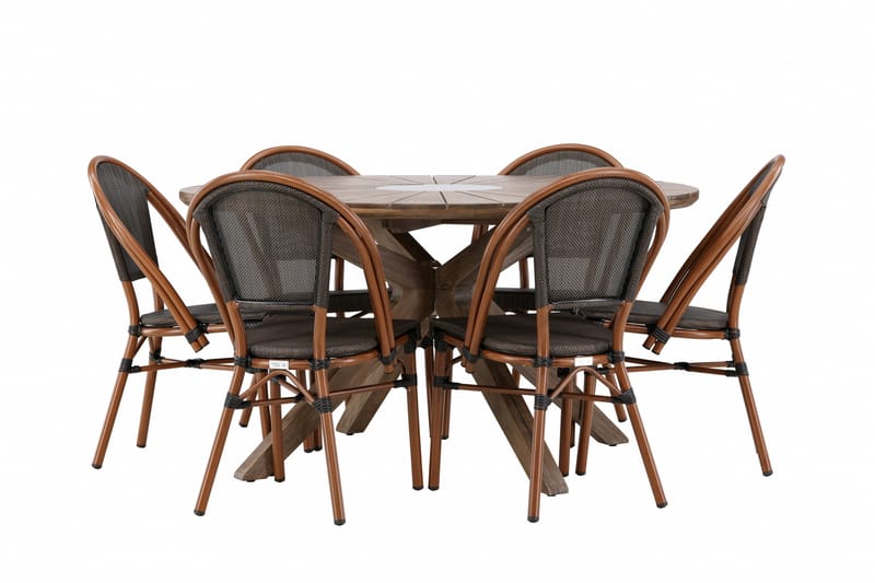 Rosario Matgrupp Utomhus 140 cm Rund med 6 Guarda Utestolar - Brun - Utemöbler - Utegrupp - Matgrupp utomhus