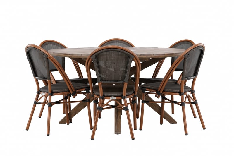 Rosario Matgrupp Utomhus 140 cm Rund med 6 Guarda Utestolar - Brun - Utemöbler - Utegrupp - Matgrupp utomhus
