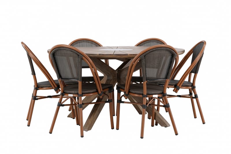 Rosario Matgrupp Utomhus 140 cm Rund med 6 Guarda Utestolar - Brun - Utemöbler - Utegrupp - Matgrupp utomhus