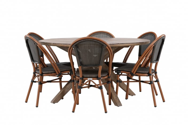 Rosario Matgrupp Utomhus 140 cm Rund med 6 Guarda Utestolar - Brun - Utemöbler - Utegrupp - Matgrupp utomhus