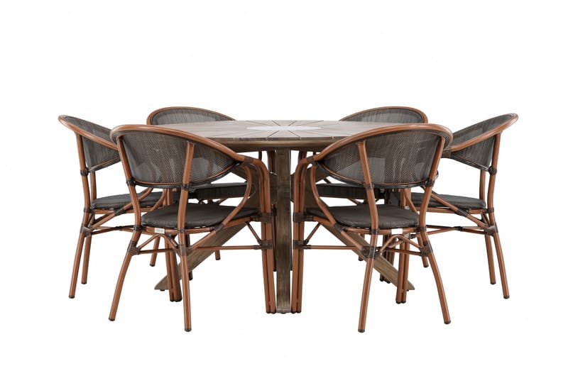 Rosario Matgrupp Utomhus 140 cm Rund med 6 Vila Real Utestolar, Brun
