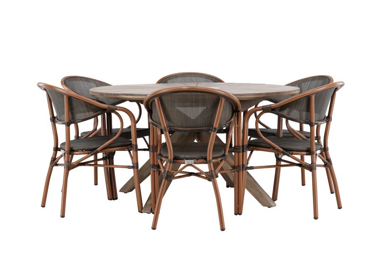 Rosario Matgrupp Utomhus 140 cm Rund med 6 Vila Real Utestolar - Brun - Utemöbler - Utegrupp - Matgrupp utomhus