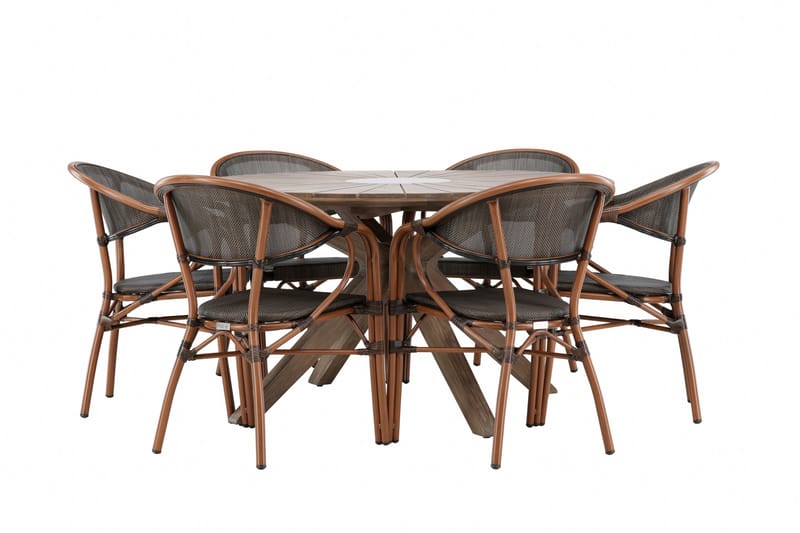 Rosario Matgrupp Utomhus 140 cm Rund med 6 Vila Real Utestolar - Brun - Utemöbler - Utegrupp - Matgrupp utomhus