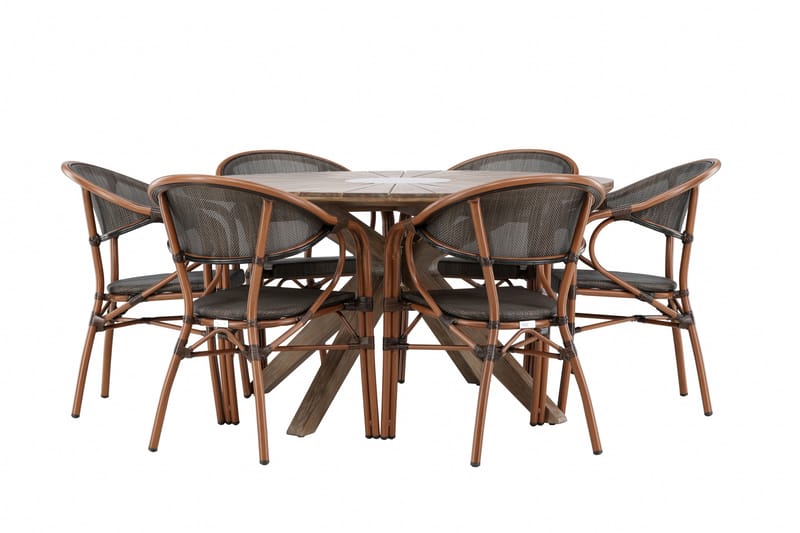 Rosario Matgrupp Utomhus 140 cm Rund med 6 Vila Real Utestolar - Brun - Utemöbler - Utegrupp - Matgrupp utomhus