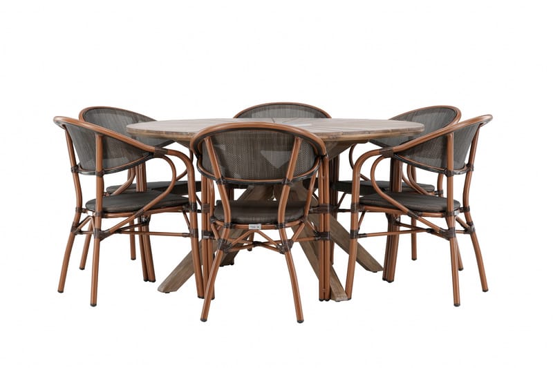 Rosario Matgrupp Utomhus 140 cm Rund med 6 Vila Real Utestolar - Brun - Utemöbler - Utegrupp - Matgrupp utomhus