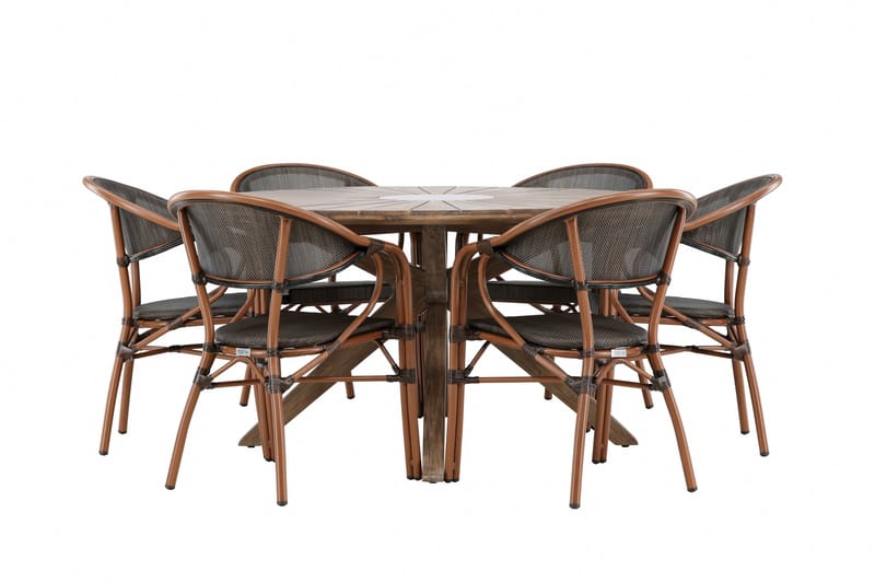 Rosario Matgrupp Utomhus 140 cm Rund med 6 Vila Real Utestolar - Brun - Utemöbler - Utegrupp - Matgrupp utomhus