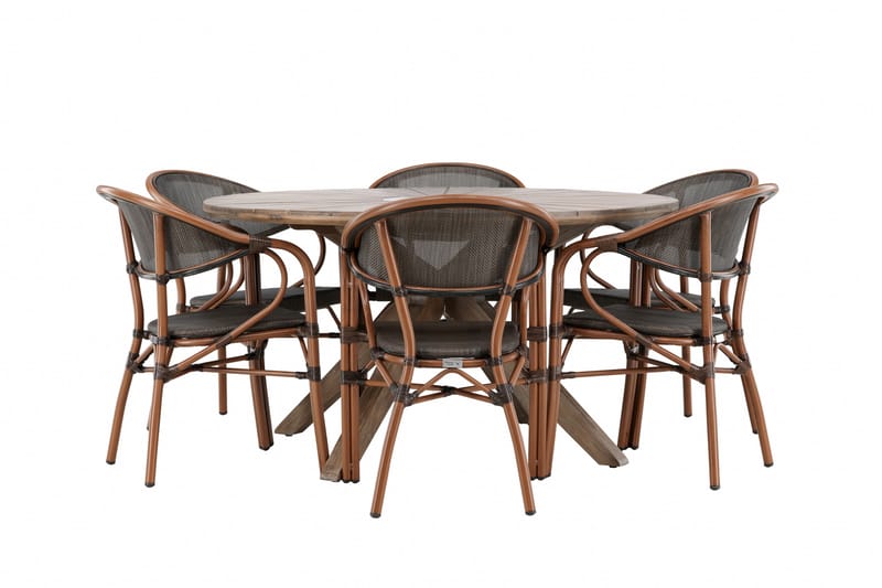 Rosario Matgrupp Utomhus 140 cm Rund med 6 Vila Real Utestolar - Brun - Utemöbler - Utegrupp - Matgrupp utomhus